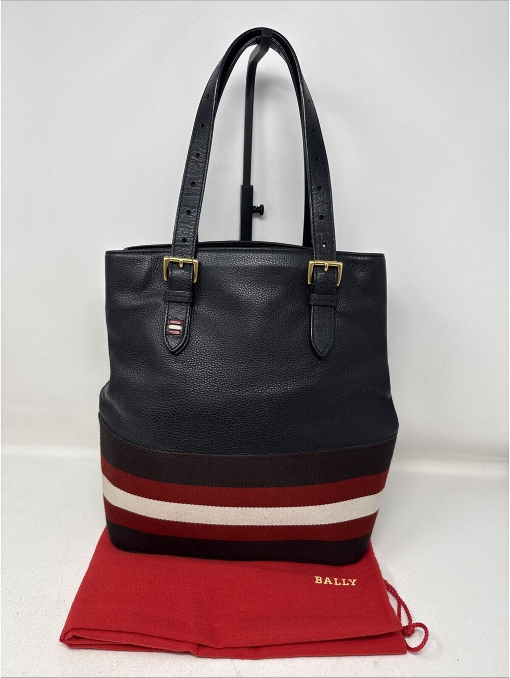 BALLY Bally  Leather Tote With Red & White Stripe Shoulder Bag